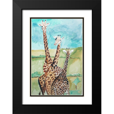 Southern Giraffes Black Modern Wood Framed Art Print with Double Matting by Derr, Wynn
