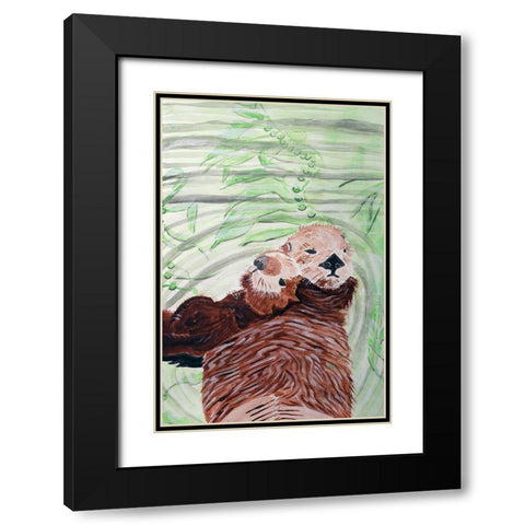 Southern Sea Otter Duo Black Modern Wood Framed Art Print with Double Matting by Derr, Wynn