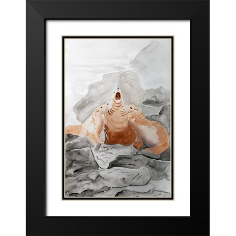 Stellar Sea Lion Trio Black Modern Wood Framed Art Print with Double Matting by Derr, Wynn