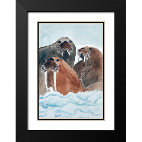 Walrus Trio Black Modern Wood Framed Art Print with Double Matting by Derr, Wynn
