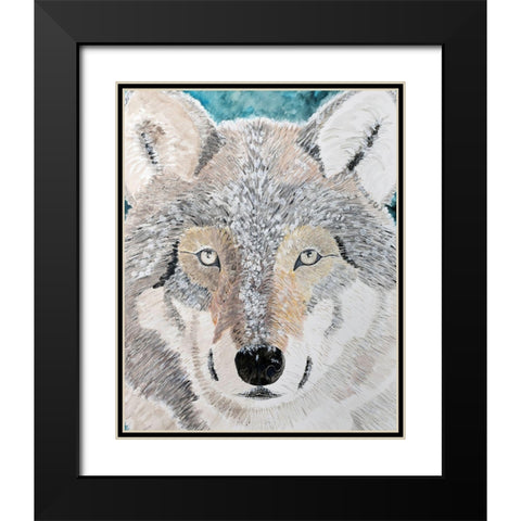 Wintery Wolf Black Modern Wood Framed Art Print with Double Matting by Derr, Wynn