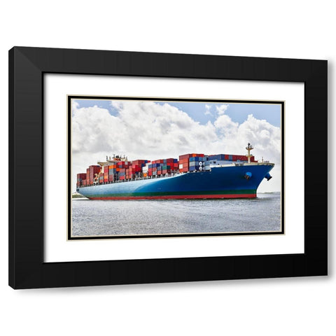 A Massive Container Ship-Savannah River-Savannah-Georgia Black Modern Wood Framed Art Print with Double Matting by Highsmith, Carol