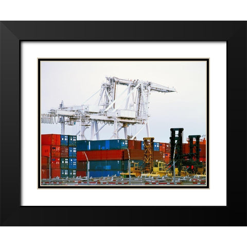 Container facility at Oakland Harbor-California Black Modern Wood Framed Art Print with Double Matting by Highsmith, Carol