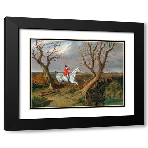 The Suffolk Hunt-Gone Away Black Modern Wood Framed Art Print with Double Matting by Herring, John Frederick