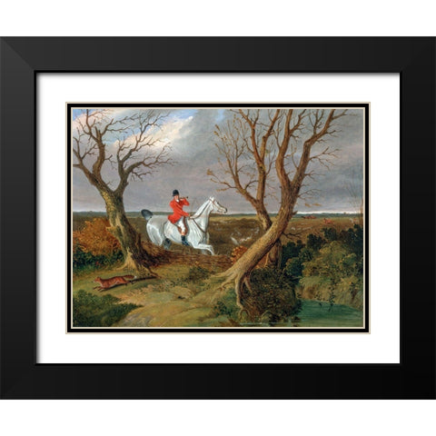 The Suffolk Hunt-Gone Away Black Modern Wood Framed Art Print with Double Matting by Herring, John Frederick