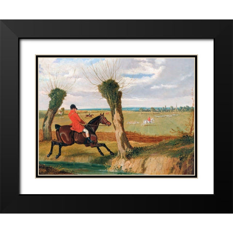 The Suffolk Hunt-Full Cry Black Modern Wood Framed Art Print with Double Matting by Herring, John Frederick