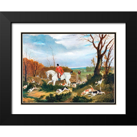 The Suffolk Hunt-Going to Cover near Herringswell Black Modern Wood Framed Art Print with Double Matting by Herring, John Frederick