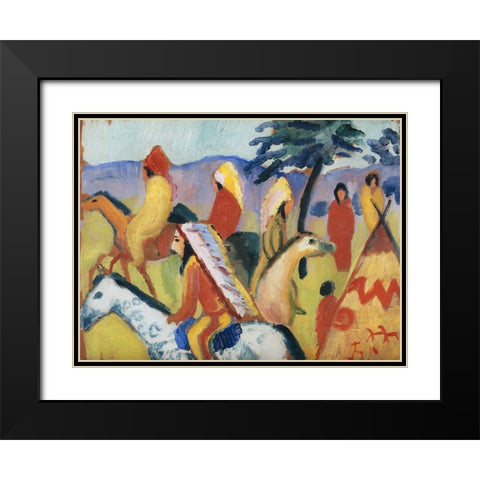 Indians Riding Near the Tent Black Modern Wood Framed Art Print with Double Matting by Macke, August