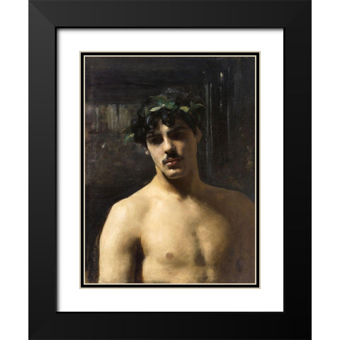 Man Wearing Laurels Black Modern Wood Framed Art Print with Double Matting by Sargent, John Singer