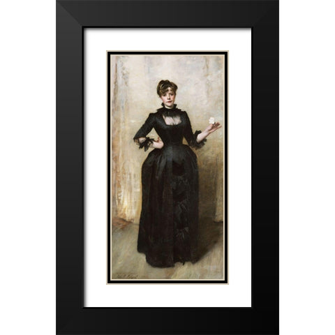 Lady with the Rose Black Modern Wood Framed Art Print with Double Matting by Sargent, John Singer