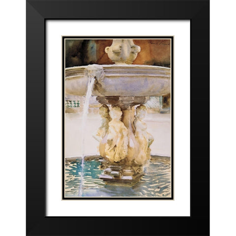 Spanish Fountain Black Modern Wood Framed Art Print with Double Matting by Sargent, John Singer