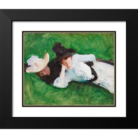 Two Girls on a Lawn Black Modern Wood Framed Art Print with Double Matting by Sargent, John Singer