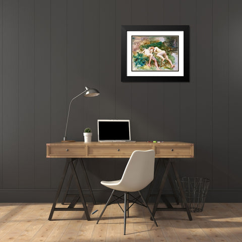 Tommies Bathing Black Modern Wood Framed Art Print with Double Matting by Sargent, John Singer