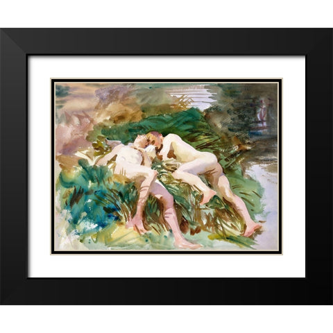 Tommies Bathing Black Modern Wood Framed Art Print with Double Matting by Sargent, John Singer