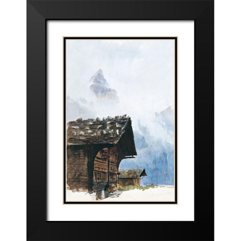 Chalets-Murren from Splendid Mountain Watercolours Sketchbook Black Modern Wood Framed Art Print with Double Matting by Sargent, John Singer