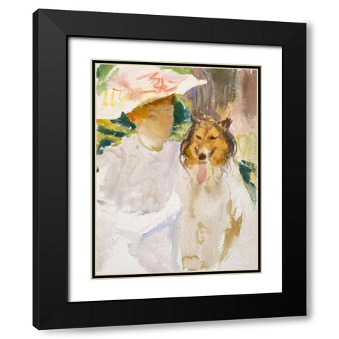 Woman with Collie Black Modern Wood Framed Art Print with Double Matting by Sargent, John Singer