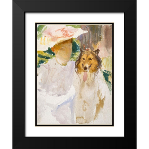 Woman with Collie Black Modern Wood Framed Art Print with Double Matting by Sargent, John Singer