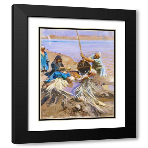 Egyptians Raising Water from the Nile Black Modern Wood Framed Art Print with Double Matting by Sargent, John Singer