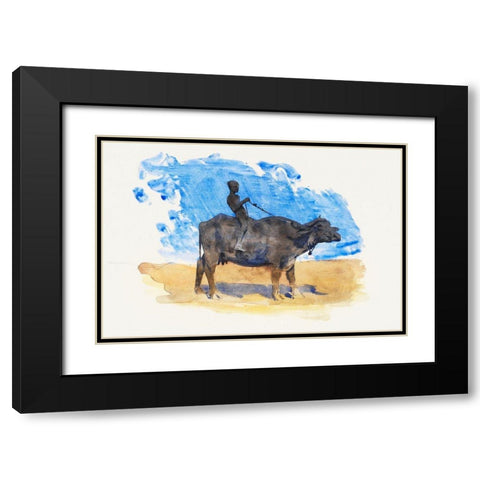 Boy on Water Buffalo Black Modern Wood Framed Art Print with Double Matting by Sargent, John Singer
