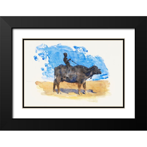 Boy on Water Buffalo Black Modern Wood Framed Art Print with Double Matting by Sargent, John Singer