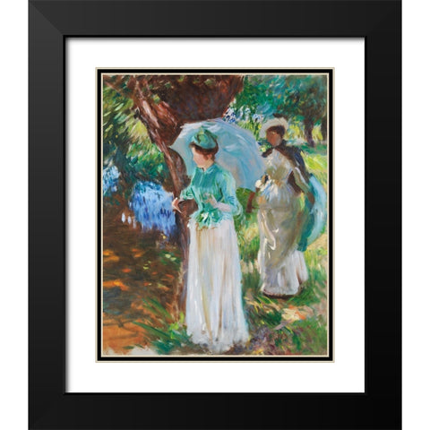 Two Girls with Parasols Black Modern Wood Framed Art Print with Double Matting by Sargent, John Singer