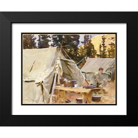 Camp at Lake OHara Black Modern Wood Framed Art Print with Double Matting by Sargent, John Singer