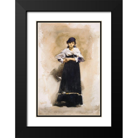 Young Woman with a Black Skirt Black Modern Wood Framed Art Print with Double Matting by Sargent, John Singer