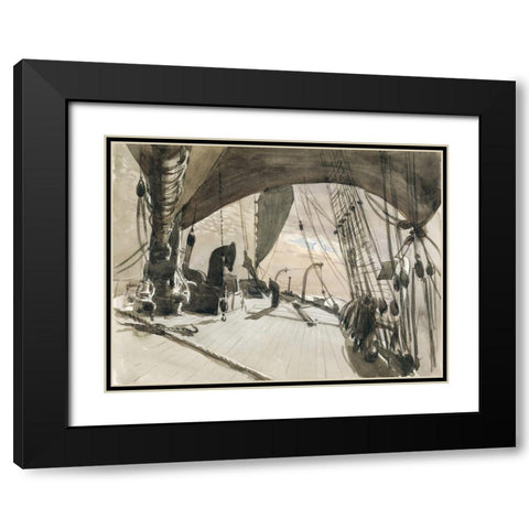 Deck of Ship in Moonlight Black Modern Wood Framed Art Print with Double Matting by Sargent, John Singer