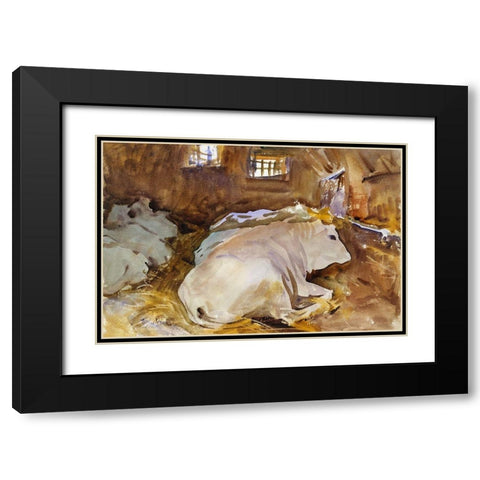 Oxen Black Modern Wood Framed Art Print with Double Matting by Sargent, John Singer