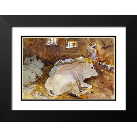 Oxen Black Modern Wood Framed Art Print with Double Matting by Sargent, John Singer
