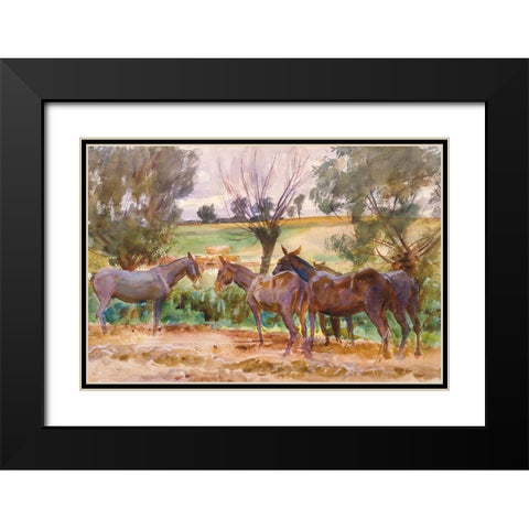 Mules Black Modern Wood Framed Art Print with Double Matting by Sargent, John Singer