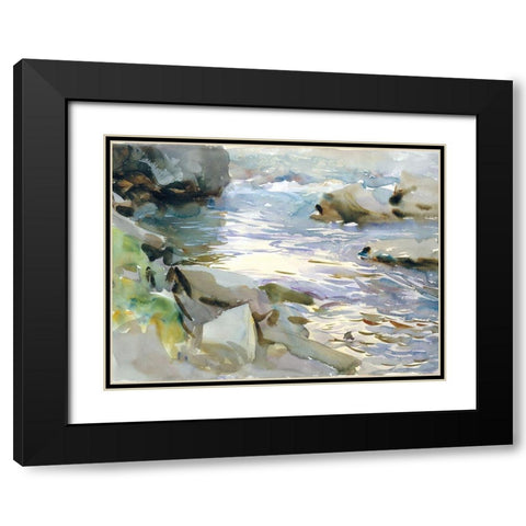 Stream and Rocks Black Modern Wood Framed Art Print with Double Matting by Sargent, John Singer
