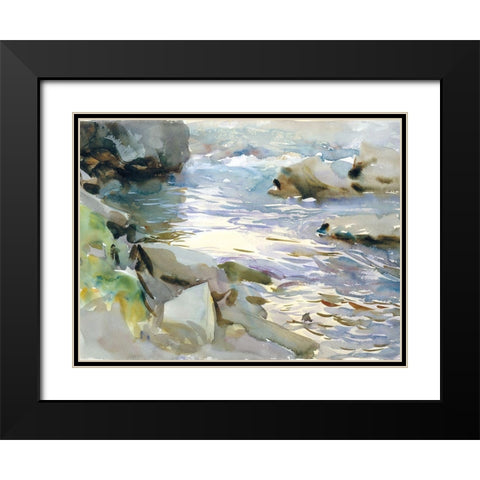Stream and Rocks Black Modern Wood Framed Art Print with Double Matting by Sargent, John Singer