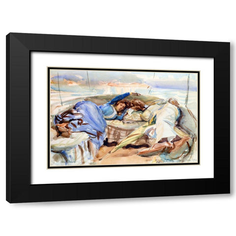 Two Figures in a Boat-Isola Bella-Italy Black Modern Wood Framed Art Print with Double Matting by Sargent, John Singer
