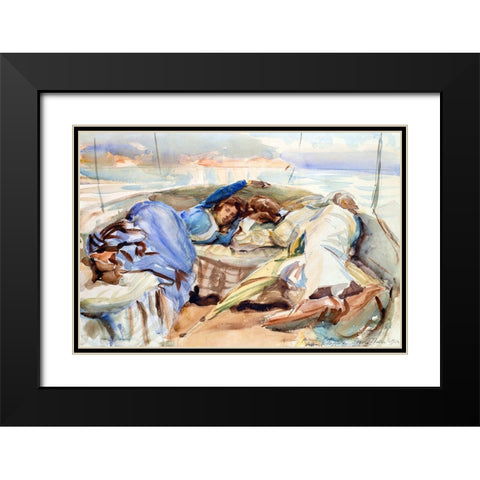 Two Figures in a Boat-Isola Bella-Italy Black Modern Wood Framed Art Print with Double Matting by Sargent, John Singer