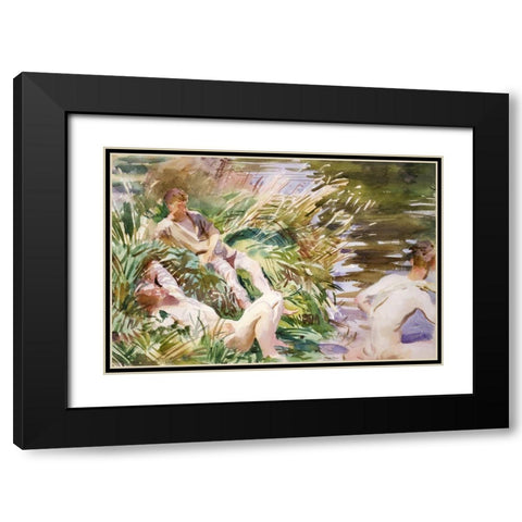 Tommies Bathing Black Modern Wood Framed Art Print with Double Matting by Sargent, John Singer