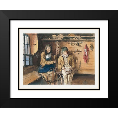 Frau von Allmen and an Unidentified Man in an Interior Black Modern Wood Framed Art Print with Double Matting by Sargent, John Singer