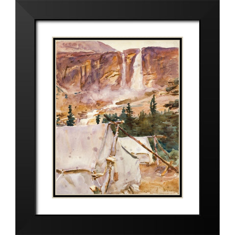 Camp and Waterfall Black Modern Wood Framed Art Print with Double Matting by Sargent, John Singer