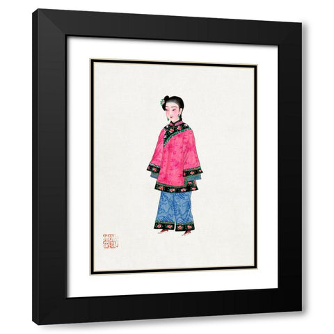 Chinese woman in coat Black Modern Wood Framed Art Print with Double Matting by Vintage Chinese Clothing