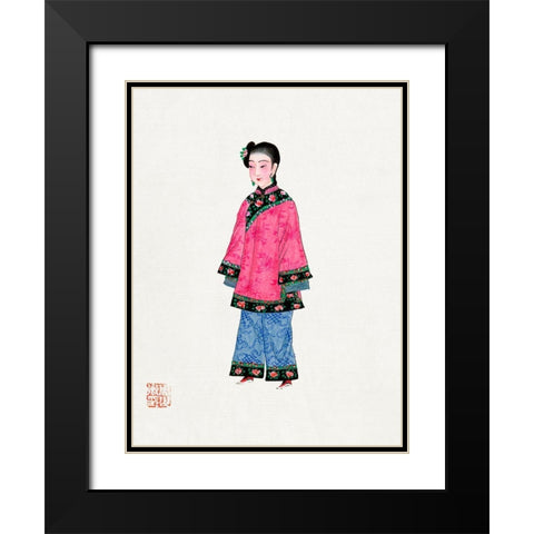 Chinese woman in coat Black Modern Wood Framed Art Print with Double Matting by Vintage Chinese Clothing