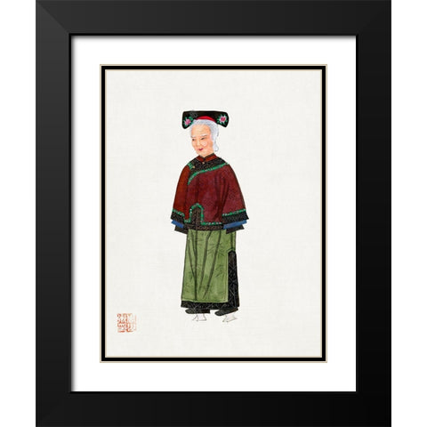 Old lady in light green embroidered silk costume Black Modern Wood Framed Art Print with Double Matting by Vintage Chinese Clothing