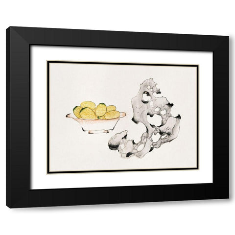 Page from Shi Zhu Zhai Fruit Bowl Black Modern Wood Framed Art Print with Double Matting by Zhengyan, Hu