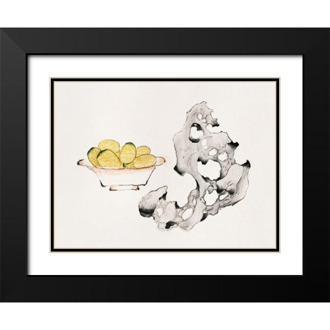 Page from Shi Zhu Zhai Fruit Bowl Black Modern Wood Framed Art Print with Double Matting by Zhengyan, Hu