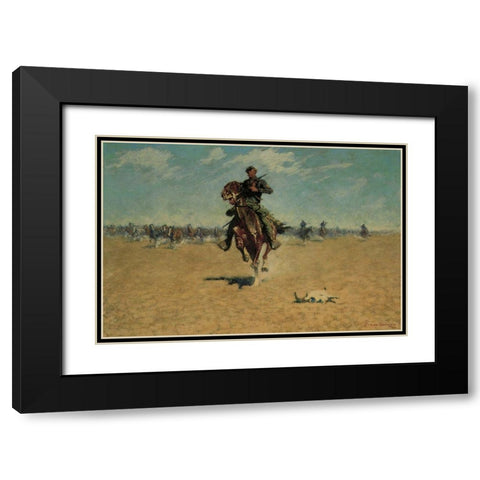Cutting out Pony Herds Black Modern Wood Framed Art Print with Double Matting by Remington, Frederic