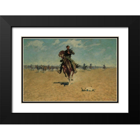 Cutting out Pony Herds Black Modern Wood Framed Art Print with Double Matting by Remington, Frederic