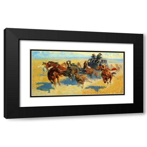 Downing the Nigh Leader Black Modern Wood Framed Art Print with Double Matting by Remington, Frederic