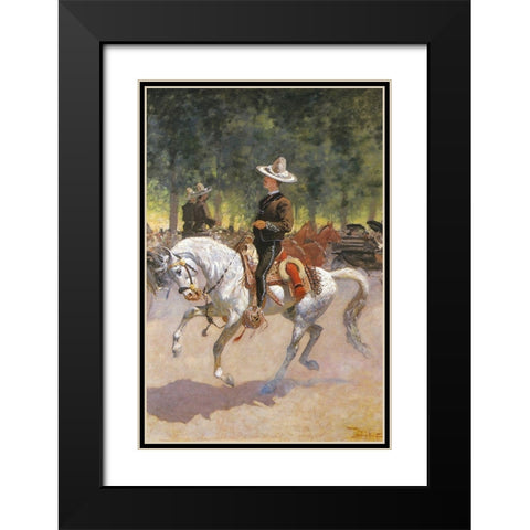 Gentleman Rider on the Paseo de la Reforma Black Modern Wood Framed Art Print with Double Matting by Remington, Frederic
