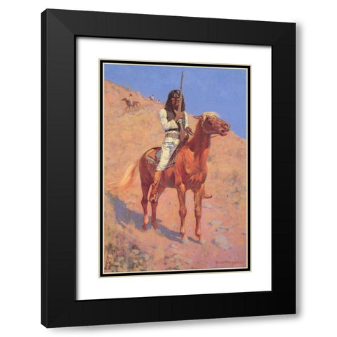 Indian on Horseback Black Modern Wood Framed Art Print with Double Matting by Remington, Frederic