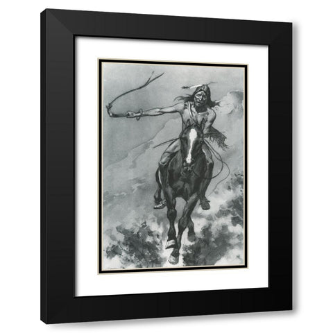 Indian Riding Down a Hill Black Modern Wood Framed Art Print with Double Matting by Remington, Frederic