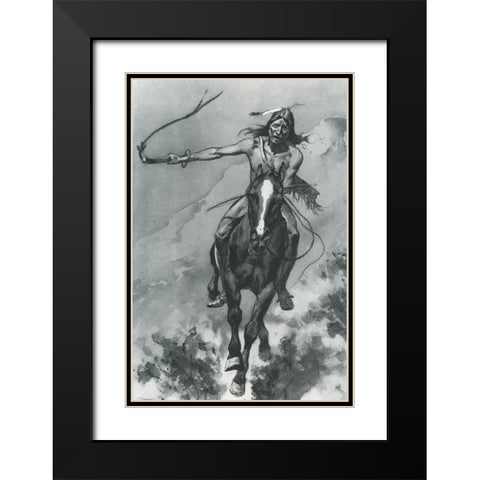 Indian Riding Down a Hill Black Modern Wood Framed Art Print with Double Matting by Remington, Frederic